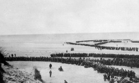 Troops moving forward to the sea near Dunkirk during the evacuation. 
