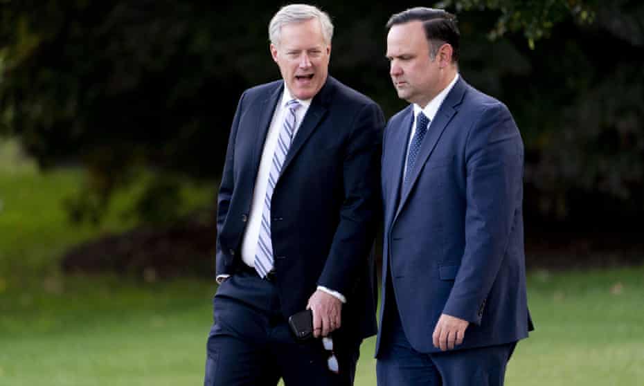 Mark Meadows (left) and Dan Scavino outside the White House in September 2020.