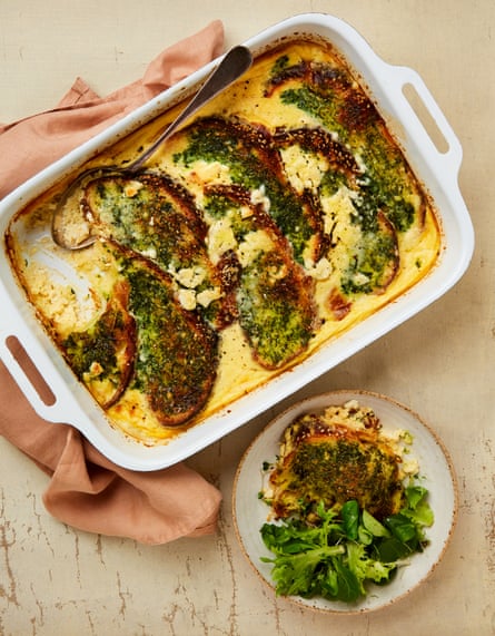 Yotam Ottolenghi’s chive and challah bread pudding.