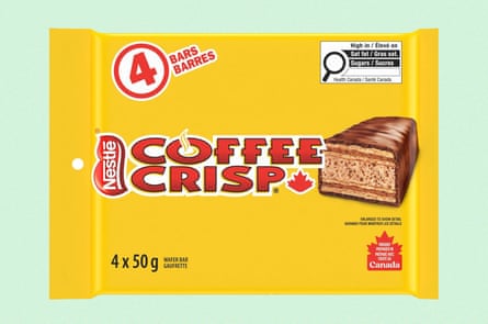 Yellow and red packaging for Coffee Crisp chocolate