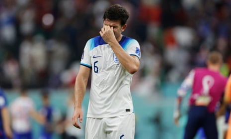 Harry Maguire looks dejected despite being one of the better performers on the night for England. 
