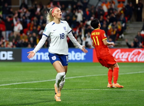 Chloe Kelly celebrates scoring the fifth goal for England