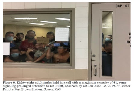 Photograph of 88 adult males held in a cell with a maximum capacity of 41.