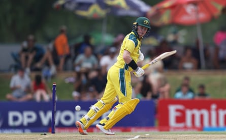 Peake plays a shot during the Under-19s World Cup Super Six match against South Africa.