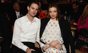 Evan Spiegel and model Miranda Kerr attend the 2016 pre-Grammy gala on 14 February 2016 in Beverly Hills, California.