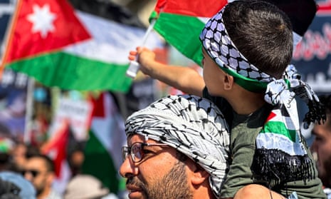 A large demonstration in solidarity with Gaza and the Palestinians is held in the Jordanian town of Na'ur, close to the border with Israel on 20 Oct 2023