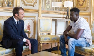 Emmanuel Macron with Mamoudou Gassama at the Élysée Palace.