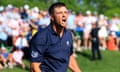 Bryson DeChambeau roars with delight after his birdie on the final hole