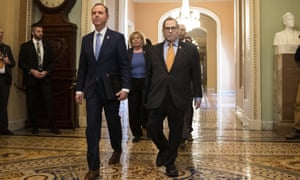 Adam Schiff,Jerrold Nadler House Intelligence Committee Chairman Adam Schiff, D-Calif., front left, and House Judiciary Committee Chairman, Rep. Jerrold Nadler, D-N.Y., and other House impeachment managers, walk to the Senate chamber.