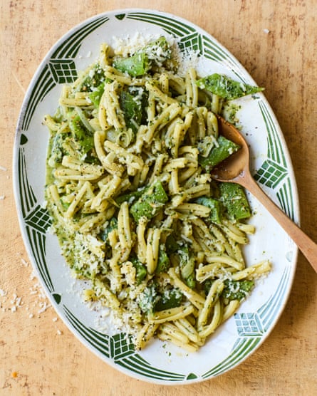 Sophie Wyburd’s pesto pasta with braised runner beans.
