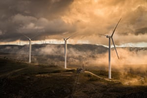 Wind turbines on the mountaintops, Serra de São Macário, Portugal