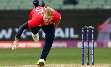 Ben Stokes bowls during the shock defeat by Ireland
