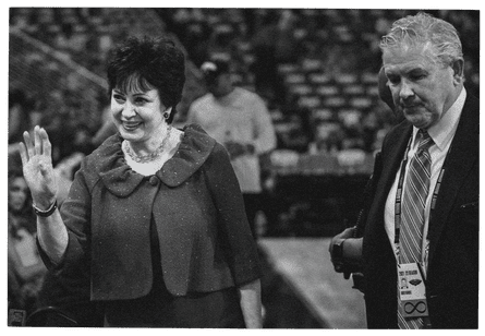 New Orleans Pelicans and Saints owner Gayle Benson next to the teams’ senior vice-president of communications, Greg Bensel, in New Orleans in 2022.