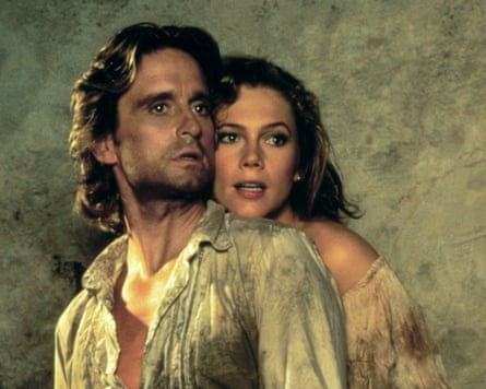 Michael Douglas and Kathleen Turner in Romancing the Stone.