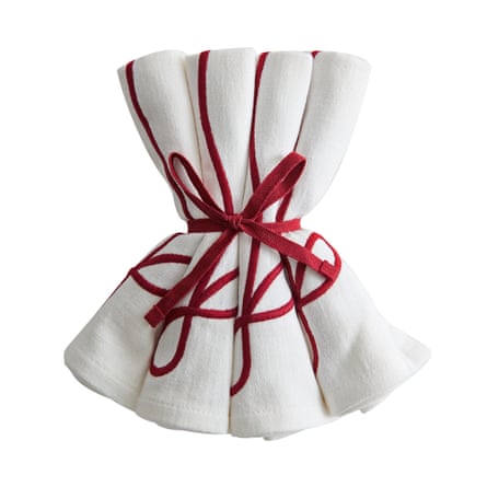 Napkins tied with red bow