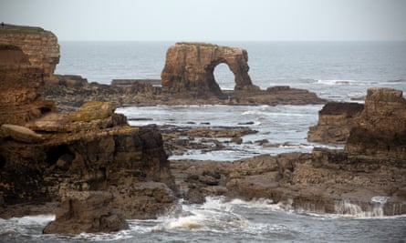 Arches and sea stacks near the Souter Lighthouse.