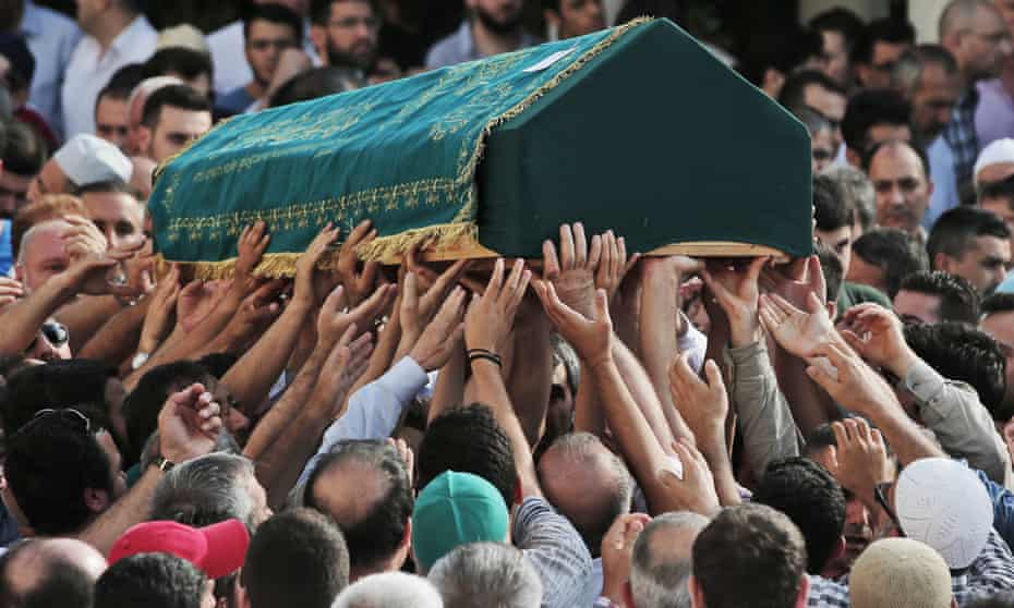 Mourners carry the coffin of Muhammed Eymen Demirci, killed in the attack on Istanbul’s Ataturk airport