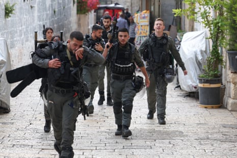 Israeli emergency responders at the scene of a suspected stabbing attack in Jerusalem.