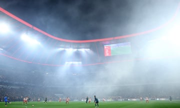 Smoke from flares during the Champions League quarter-final, second leg match between Bayern Munich and Arsenal.