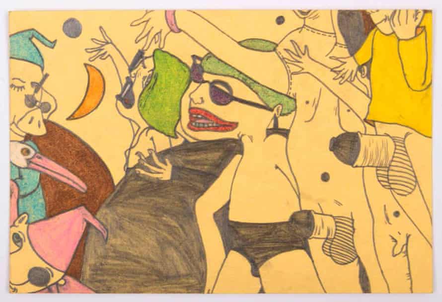 Nightmarish cartoon parties run through her early works c.1967-1970.