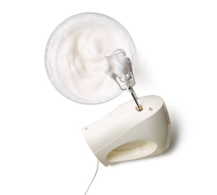 Felicity Cloake’s vegan meringues 2. Whip until foaming. Begin to whisk on a medium-high speed until foamy, then add the cream of tartar, if using and whisk to firm peaks. Reduce the speed slightly and very gradually add the caster sugar in spoonful by spoonful, giving each addition time to be absorbed before adding the next. Add a pinch of salt and the vanilla extract or other flavouring, if using.