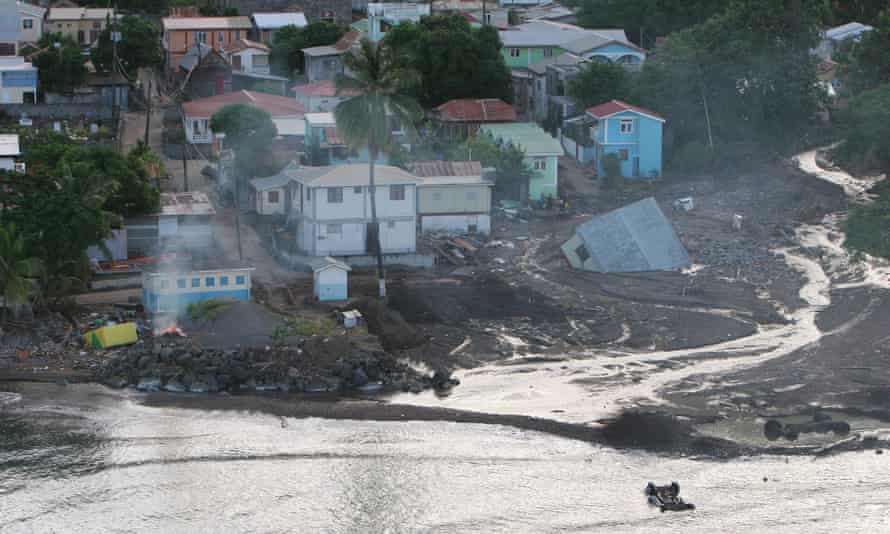 An aerial view shows washed-away buildings south of Coulihaut, Dominica. 