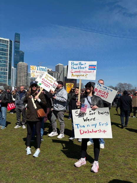 Demonstrators gather at a No Kings protest in Chicago on March 28, 2026.