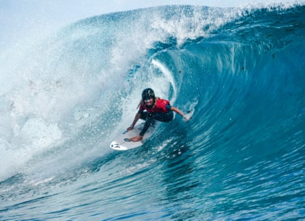 Kelia Mehani Gallina surfs in Tahiti