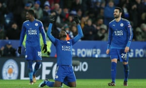 Kelechi Iheanacho celebrates after his second goal was awarded by Jon Moss after consultation with the VAR.