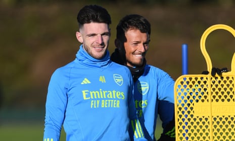 Declan Rice (left) with Ben White at an Arsenal training session in January