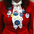A woman wearing Brexit badges