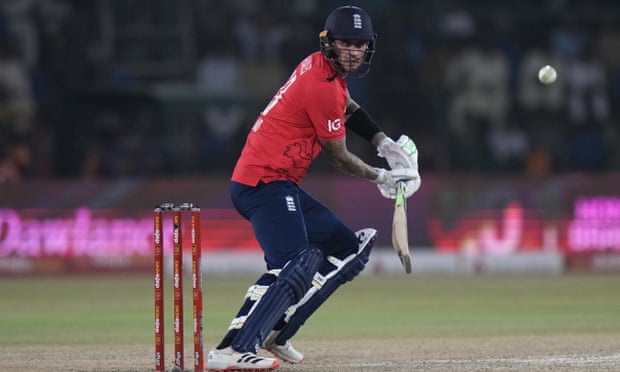 England's Alex Hales guides the ball down to third man during his 53 in the first T20 international against Pakistan.