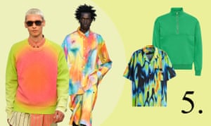 Dopamine coloursHighlighter neon! Sunshine yellow! Bubblegum pink! The brighter the better – a heavy hit of bold colour is summer’s big trend. Even if the weather doesn’t play ball, your wardrobe can bring the sunshine. Either layer up contrasting colours, as seen at Versace, or choose multi-hued rainbow prints as at Etudes or get one jumper to do it all. Sunglasses essential. From left: Paul Smith SS23; Etudes SS23; Shirt, £54.99, Zara x RHUIGI (zara.com); Half zip, £70, colorfulstandard.com.