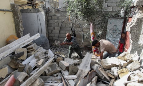 The site of an Israeli strike on a house in Rafah in southern Gaza on Monday.