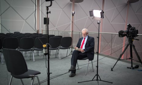 Jeremy Corbyn waiting for a TV interview.