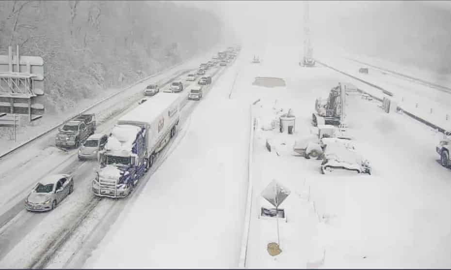 A closed section of Interstate 95 near Fredericksburg, on Monday due to snow and ice. 