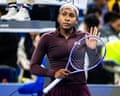 Coco Gauff reacts to defeating Sun Xinran at the China Open