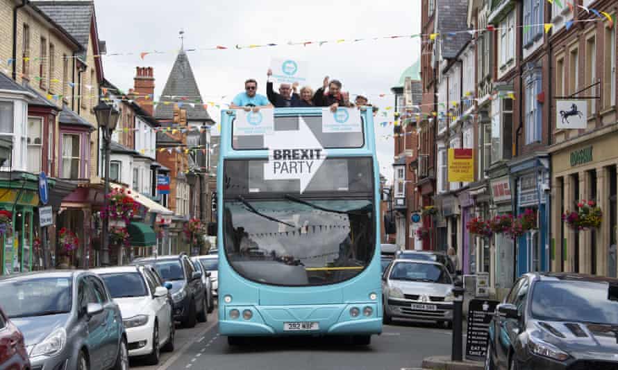 The Brexit party campaign bus on Middleton Street in Llandrindod Wells.