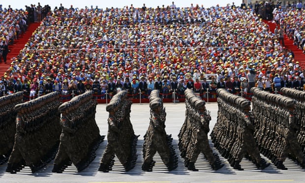 Soldiers of China’s People’s Liberation Army march during the military parade in Beijing.