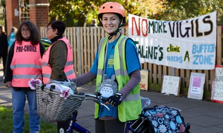 The pro-choice activist Stephanie Rayner on her bicycle
