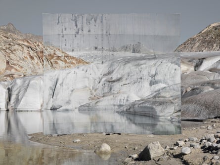 Glacier 1, 2016, by Noemie Goudal. French conceptual artist Goudal is interested in the meeting of the organic and the manmade. This work was made on the Rhône glacier, where Goudal constructed a large-scale photographic installation printed on biodegradable paper that disintegrates in water. ‘All my work is about the fragility of the landscape,’ she says.