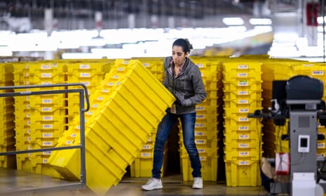 A woman at work in the 855,000-square-foot Amazon fulfilment centre in Staten Island, New York.