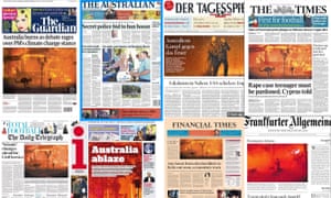 1 tờ giấy sao chép Các tờ báo ở phía bên kia của thế giới dẫn đầu với vụ cháy tàn khốc ở Úc, phiên bản đầu tiên của Úc vào ngày 2 tháng 1 năm 2020 thì không.