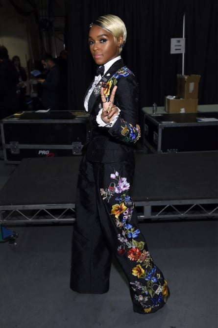 Janelle Monae backstage at the Grammys.