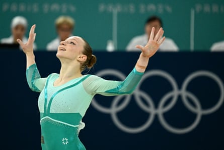 Romania’s Ana Barbosu competes in the women’s floor final.