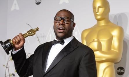 Artist and director Steve McQueen with his Oscar after winning the Best Picture award for 12 Years A Slave.
