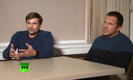 Ruslan Boshirov, left, and Alexander Petrov appeared on a Russian TV channel to deny wrongdoing.