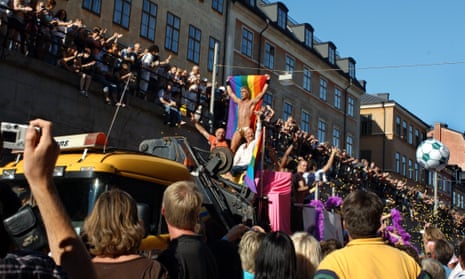Crowds at Stockholm gay pride march