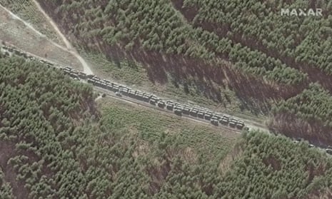 A section of the Russian convoy just outside Rudnya-Shpylivska