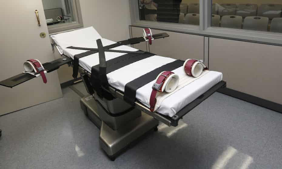 The gurney in the execution chamber at the Oklahoma state penitentiary in McAlester. 